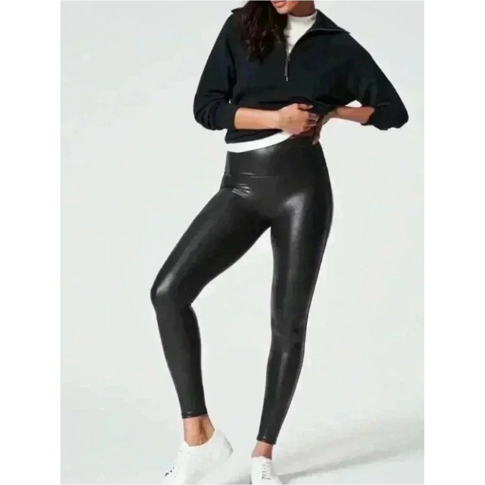 Spanx Faux Leather Leggings Black High Waist Women's Large Fall